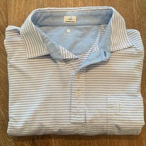 johnnie-O XXL Dante Striped Polo Shirt in Gulf Blue